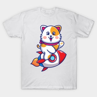 Cute cat riding rocket cartoon T-Shirt